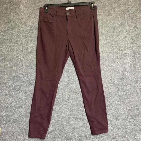 LOFT Pants Womens Size 8 Burgundy Stretch Mid Rise Flat Front Super Skinny Leg - Picture 2 of 10